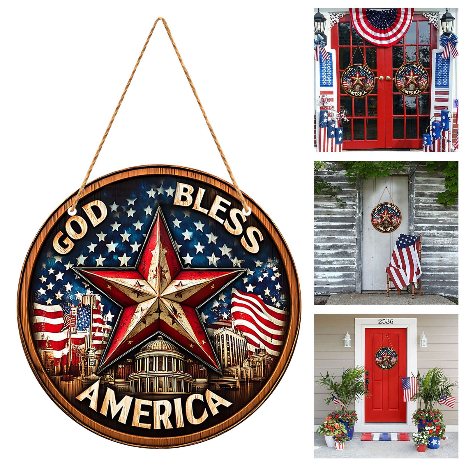 Independence Day Wooden US Flag Star Party Decoration For Outdoor Porch ...