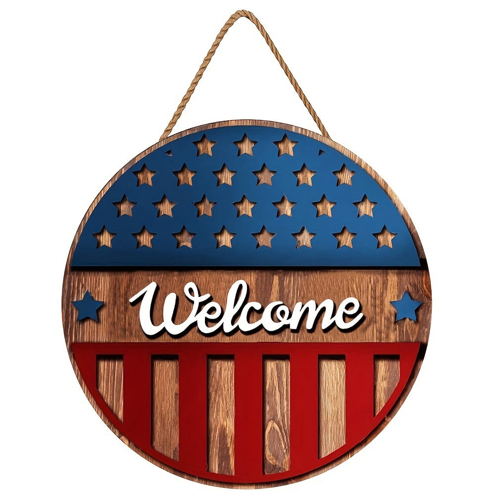 Independence Day Wooden Welcome Sign 4th of July Wooden Patriotic Stars ...