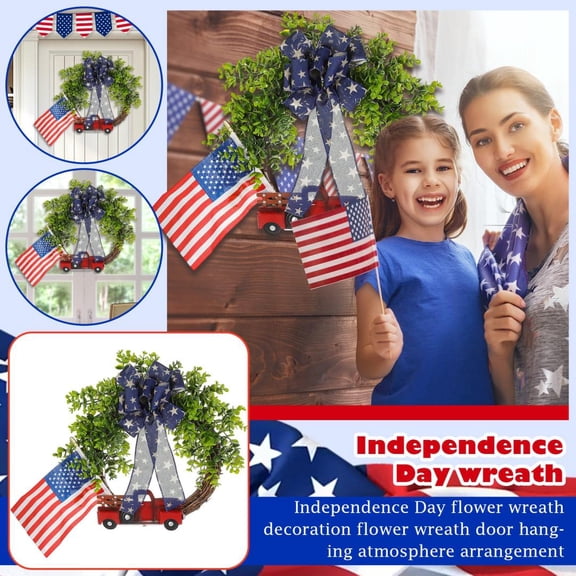 Independence Day Wreath Decorations, Patriotic Red White Blue Front Door Wreath With Star American Flag Elements, For Home Family Festival Party Decor Shopping Mall Window Display