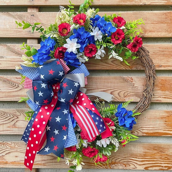 Independence Day Wreath, Patriotic Door Wreath for Front Porch, Fourth of July Decoration, Festive Door Basket Ornament for Home Wall, Outdoor Welcome Dcor