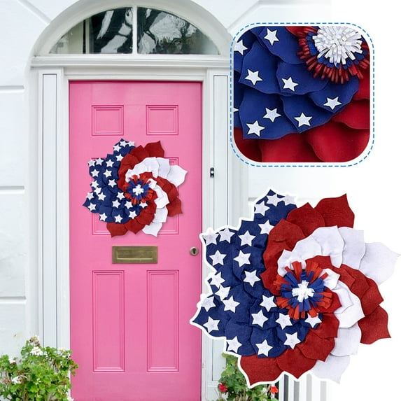 Independence Day Wreath Patriotic Wreath for Front Door American Flag Theme Handmade Flower Shaped Garland Holiday Hanging Ornament for 4th of July Memorial Day Window Wall Decorations