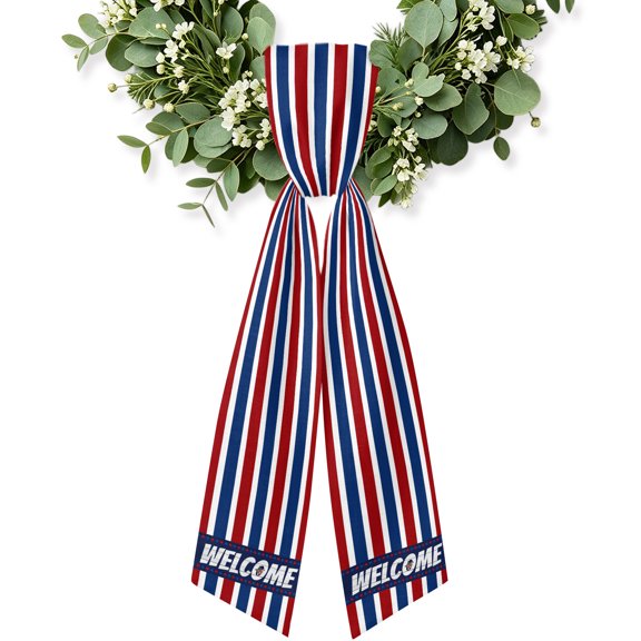 Independence Day Wreath Sash for Front Door, Red Blue American Flag Star Striped Wreath Bow Accent for Fall Christmas Holiday Door Decor, Ribbon Sash for Wreaths, Porch Home Decoration