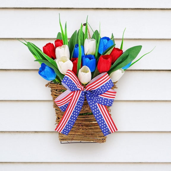 Independence Day Wreath, United States Flag Decor, Patriotic Wall Hanging Bouquet, Faux Flower Plastic Cloth And Iron Wall Decor