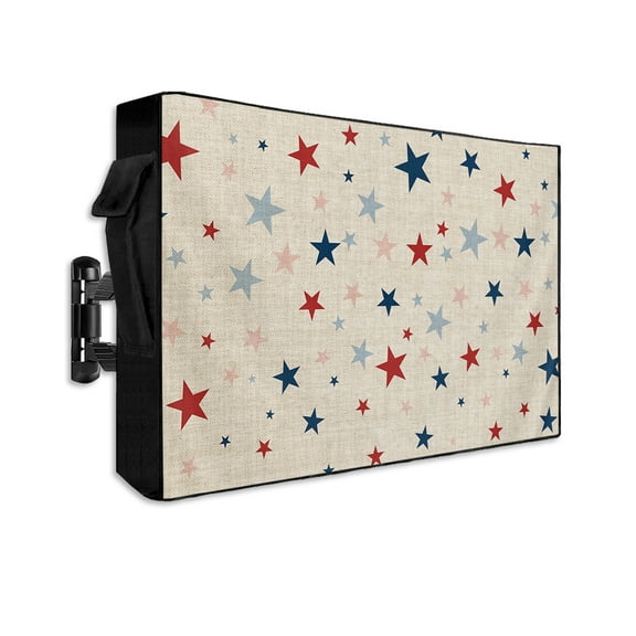 Independence Five-pointed Star Shining Outdoor TV Cover 40 to 43 Inch Waterproof, Linen Burlap American Flag Day 600D Oxford TV Covers with Zipper, Outside Flat TV Screen Protector 40"Wx25"Hx4.5"D