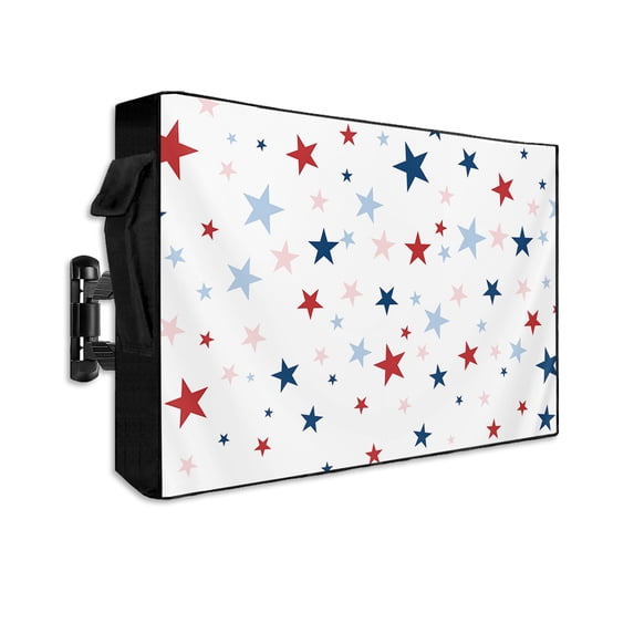 Independence Five-pointed Star Shining Outdoor TV Cover 60 to 65 Inch Waterproof, White American Flag Day 600D Oxford TV Covers with Zipper, Outside Flat TV Screen Protector 58"Wx37"Hx4.5"D