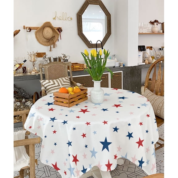 Independence Five-pointed Star Shining Tablecloth Square Table Cloth 60x60 , Waterproof Tablecloth Outdoor Table Cloth, White American Flag Day Washable Table Cover for Kitchen Dining Party