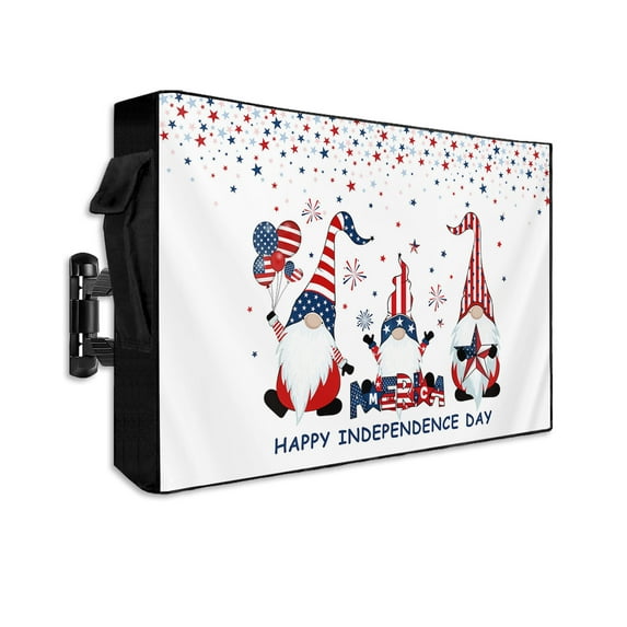 Independence Gnomes American Outdoor TV Cover 30 to 32 Inch Weatherproof, Flag Day Star Shining 600D Oxford TV Covers with Waterproof Zipper, Outside Flat TV Screen Protector Size 30"W x 19"H x 4.5"D
