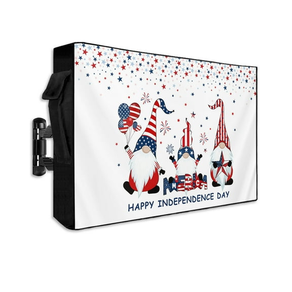 Independence Gnomes American Outdoor TV Cover 52 to 55 Inch Weatherproof, Flag Day Star Shining 600D Oxford TV Covers with Waterproof Zipper, Outside Flat TV Screen Protector Size 52"W x 19"H x 4.5"D