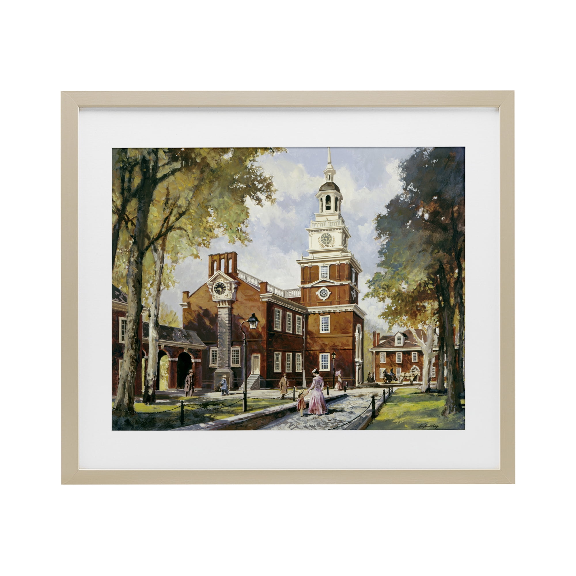 Independence Hall Colonial Times Birch Framed Print Under Glass, design by Wind River Studios