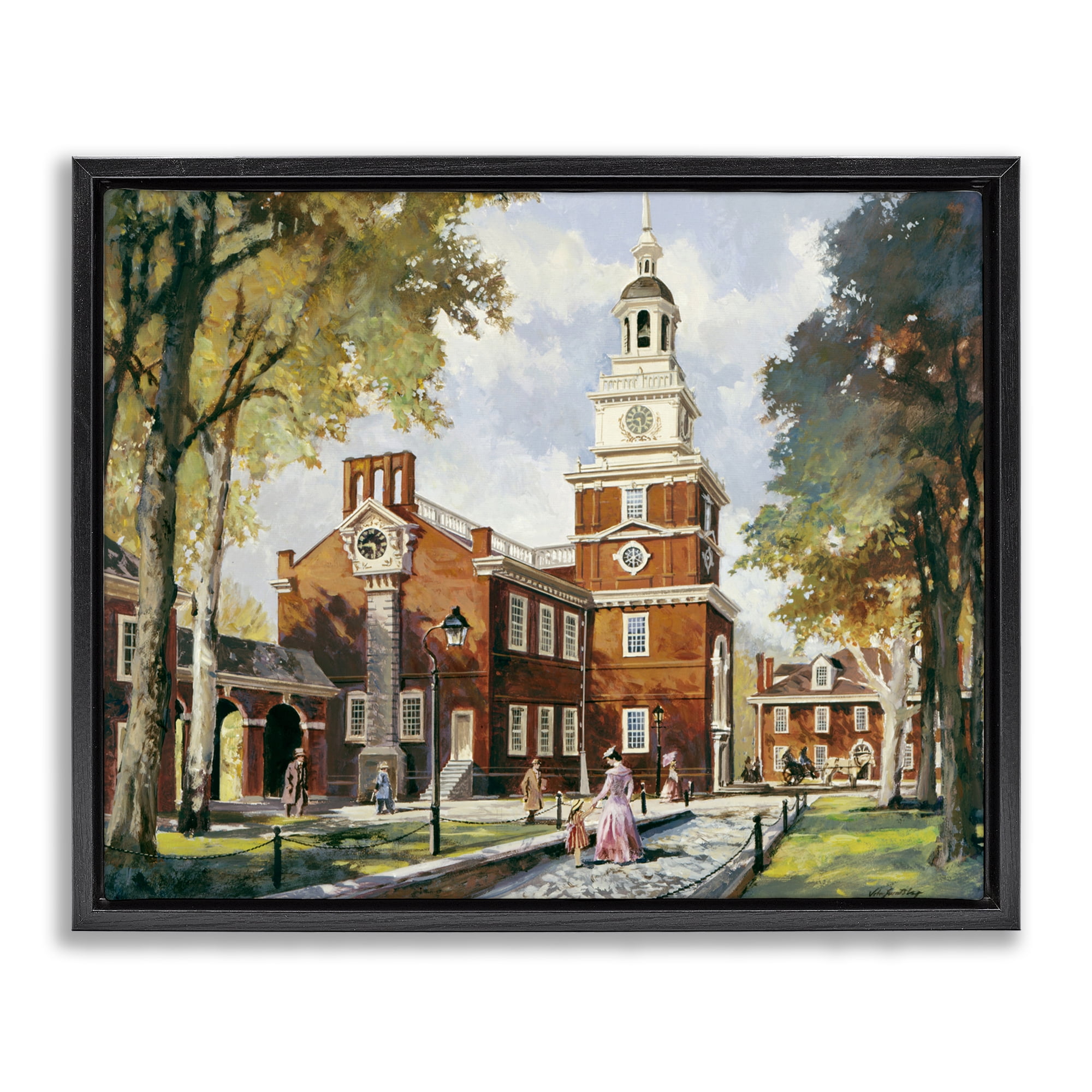 Independence Hall Colonial Times Black Framed Floater Canvas Wall Art, design by Wind River Studios