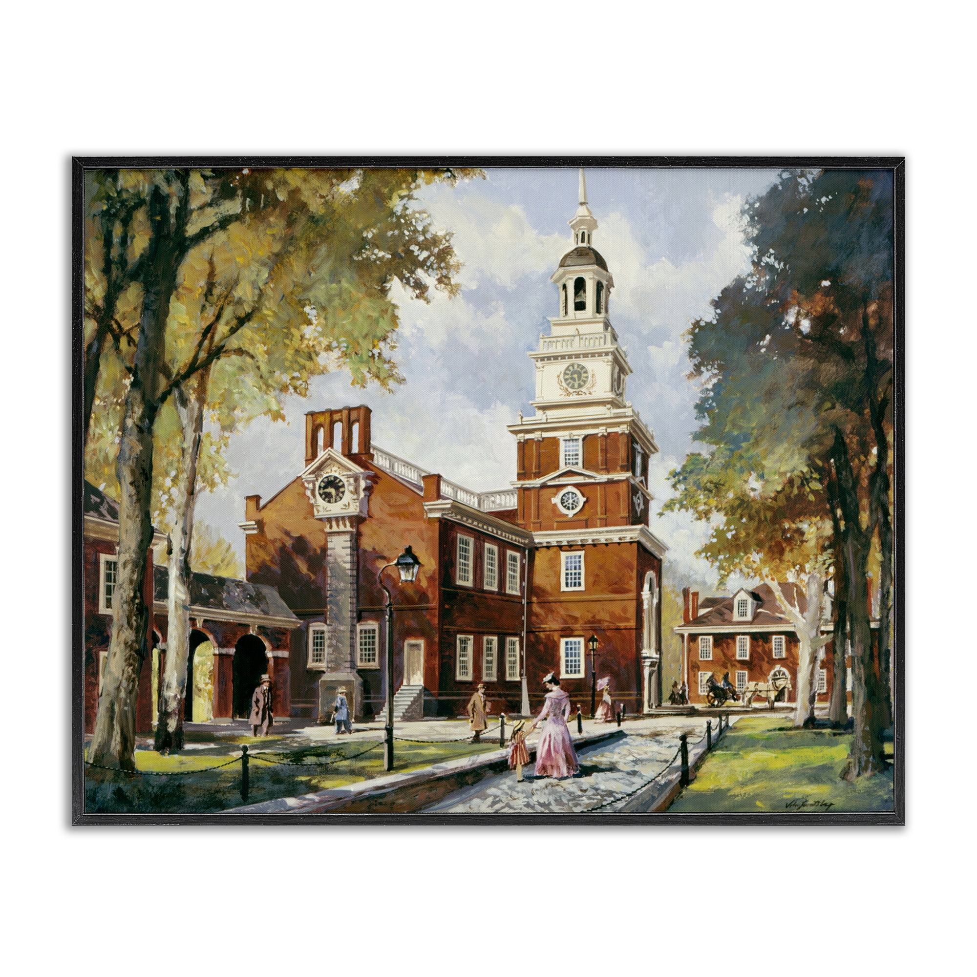 Independence Hall Colonial Times Black Framed Giclee Art, design by Wind River Studios