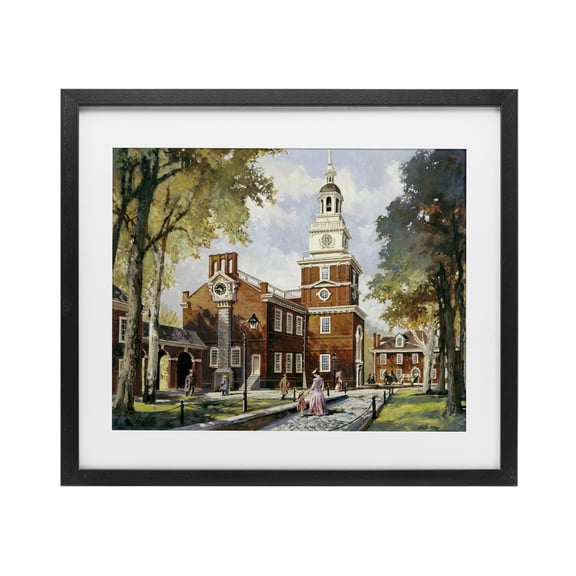 Independence Hall Colonial Times Black Framed Print Under Glass, design by Wind River Studios