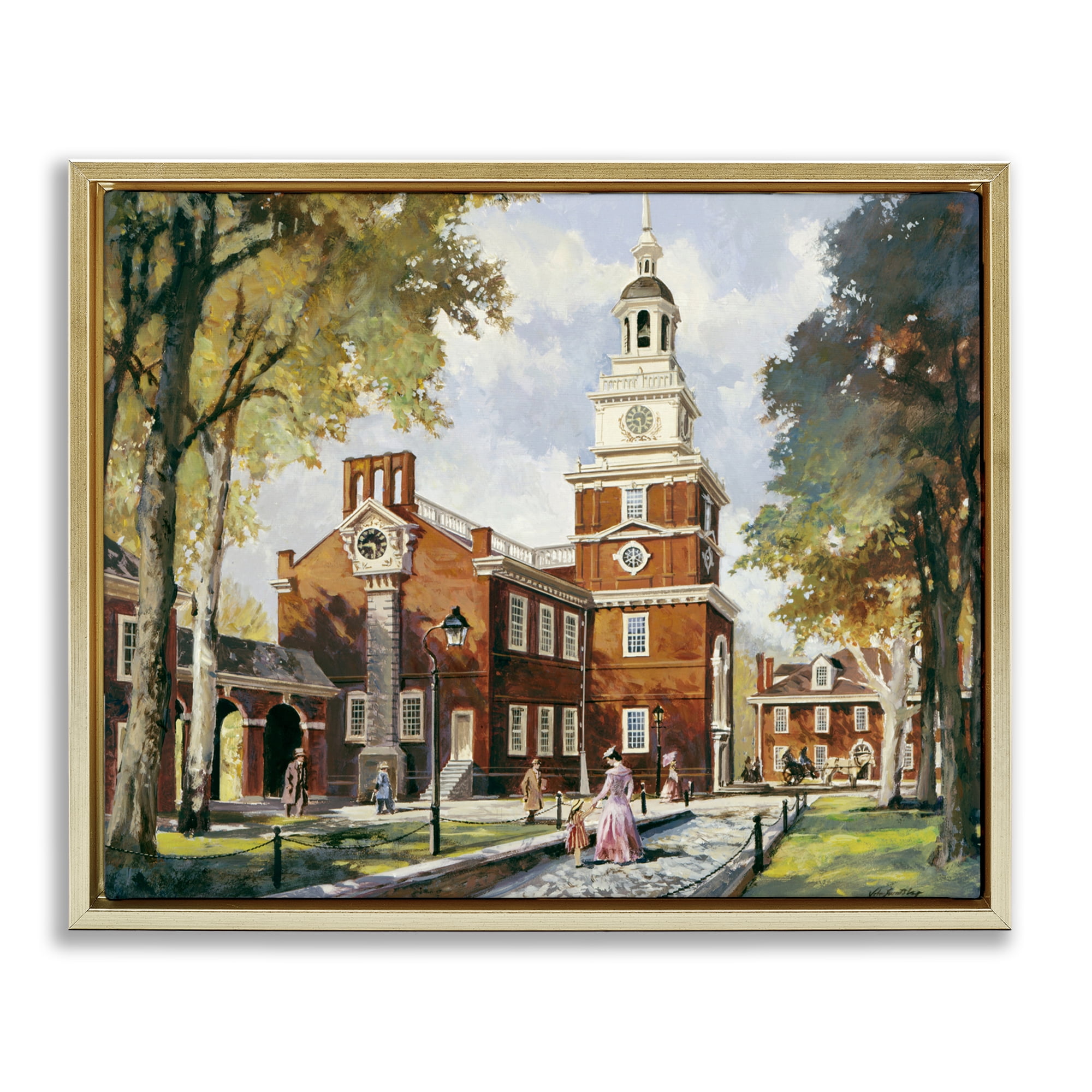Independence Hall Colonial Times Gold Framed Floater Canvas Wall Art, design by Wind River Studios
