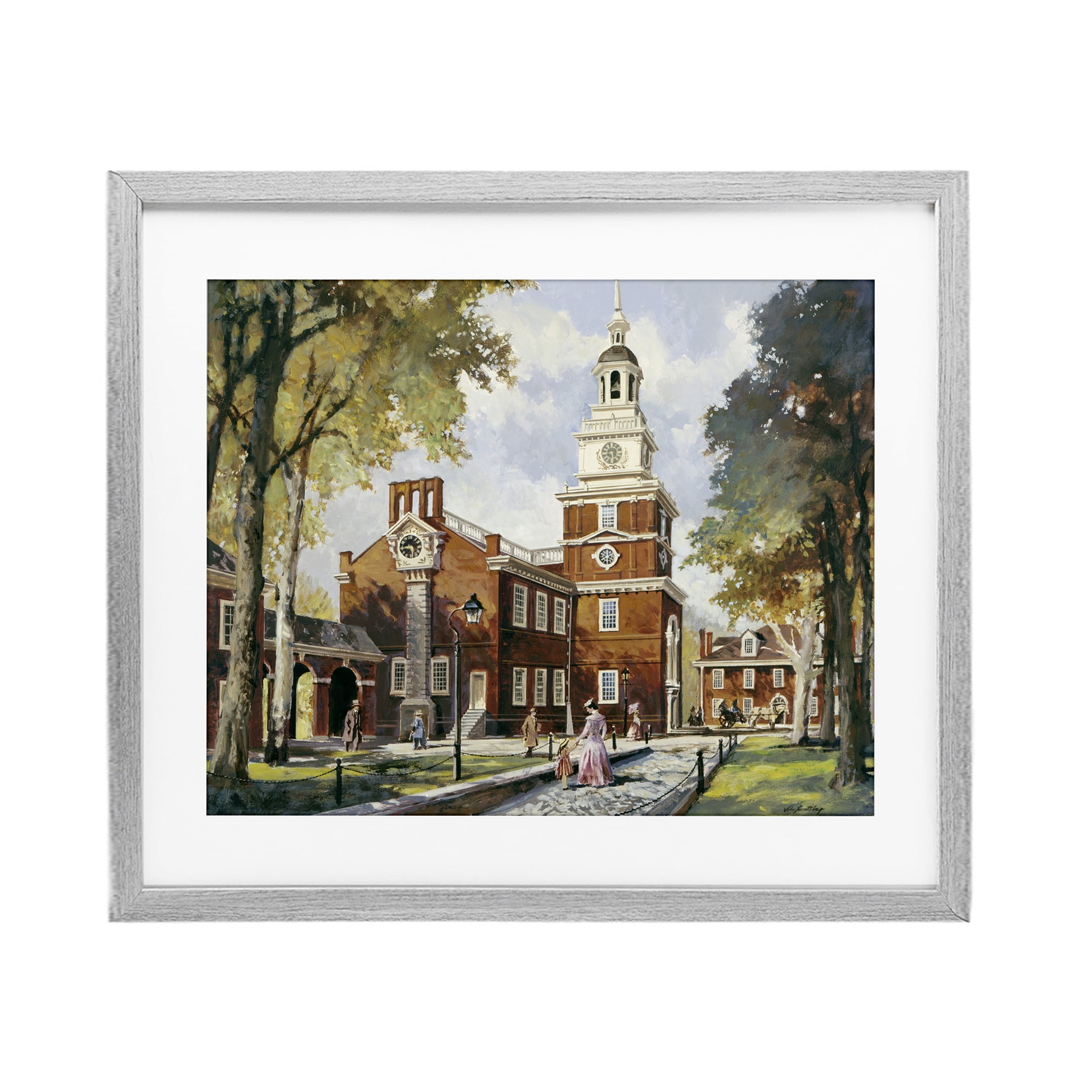 Independence Hall Colonial Times Gray Framed Print Under Glass, design by Wind River Studios