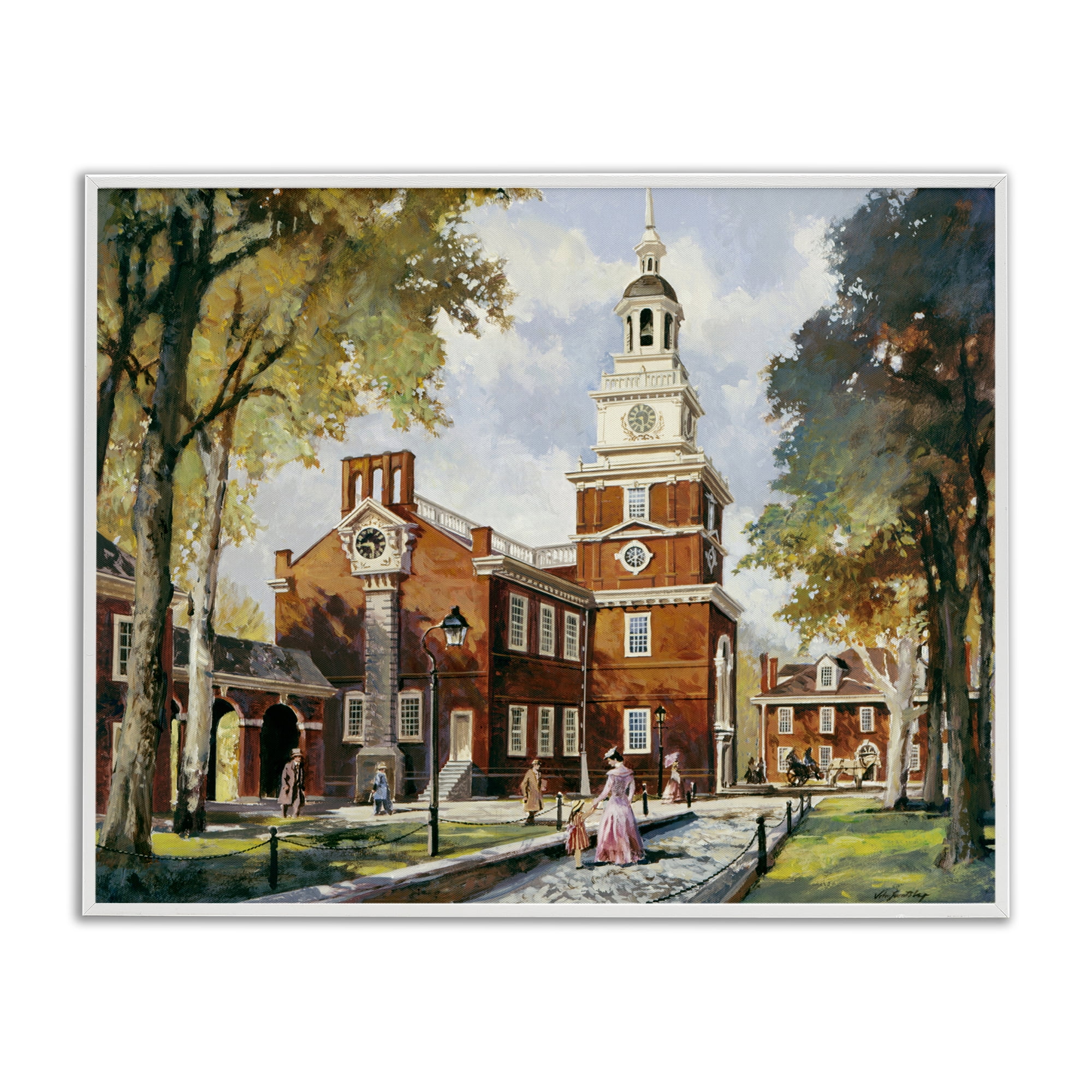 Independence Hall Colonial Times White Framed Giclee Art, design by Wind River Studios