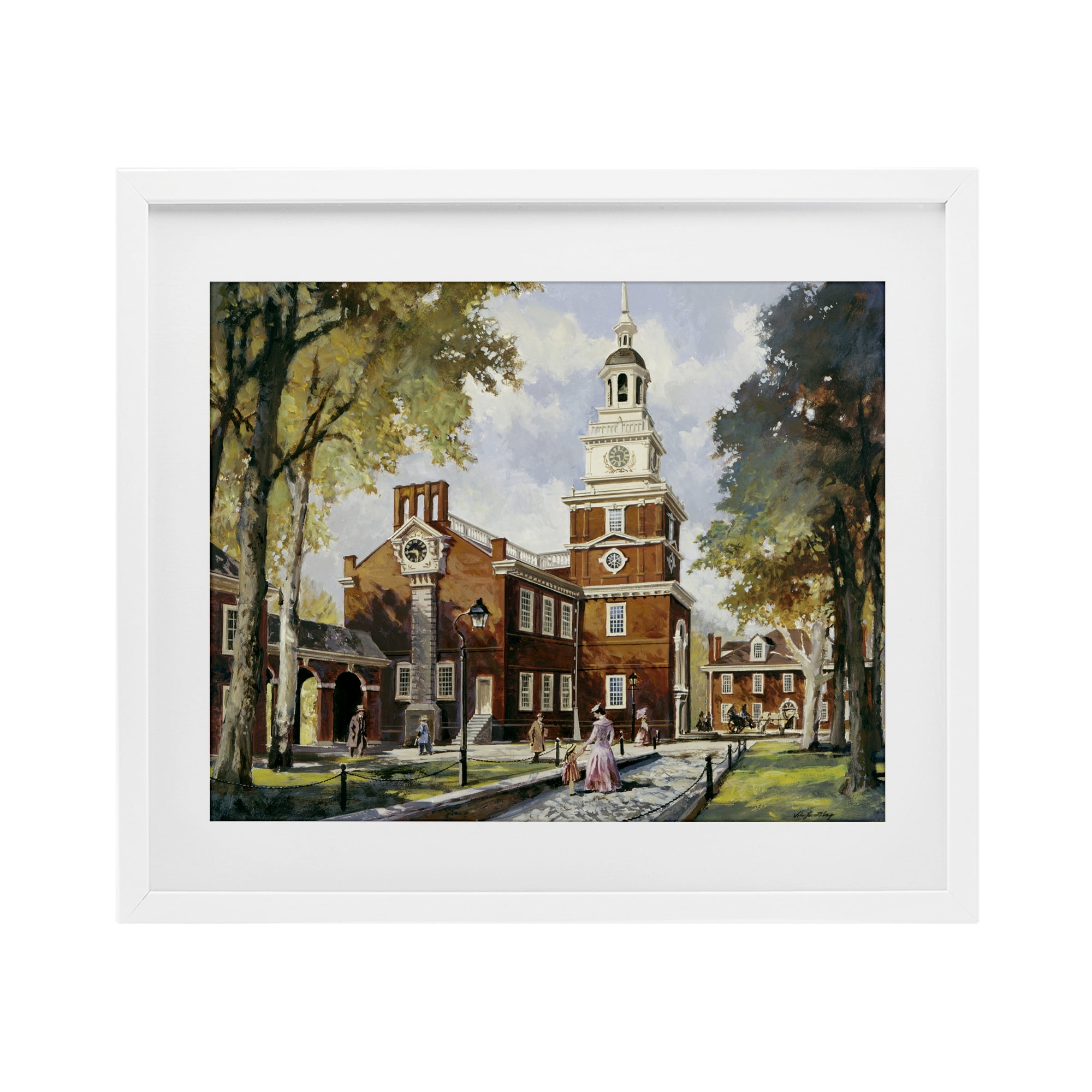 Independence Hall Colonial Times White Framed Print Under Glass, design by Wind River Studios