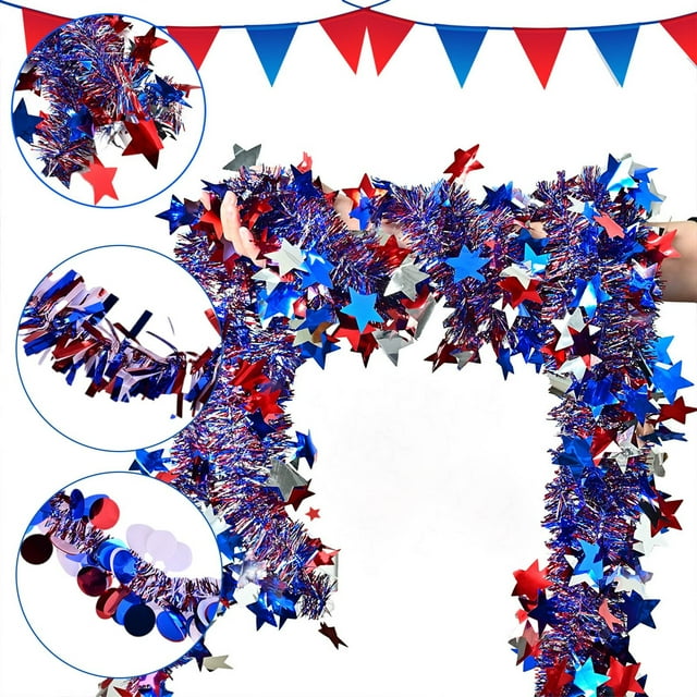 Independent Day Colorful Flower Red White Blue Five Pointed Star Colored Ribbon Venue Layout, Memorial Day Decorations