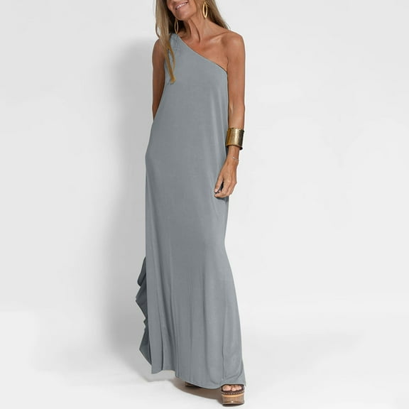 Independent Station Europe And The United States Foreign Trade Summer New Shoulder Slit Solid Color Fashion Vest Dress Women Woman Tan Dress Long Sleeve Womens Swing Dress Women Short Summer Dresses