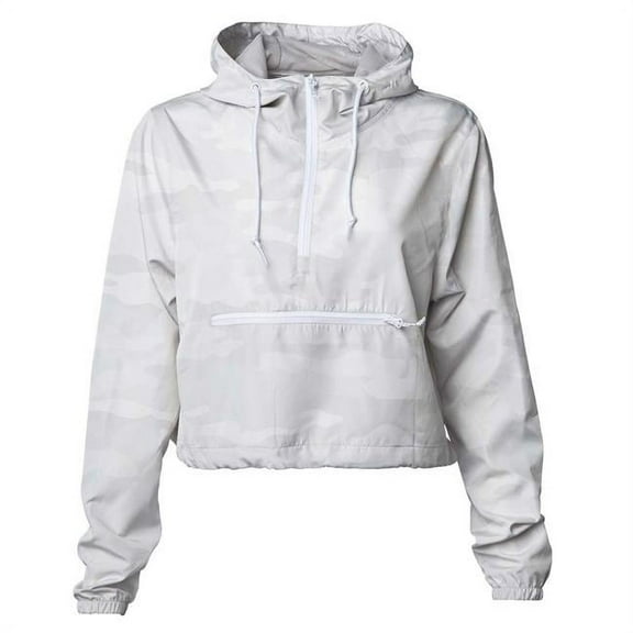 Independent Trading B11676014 Womens Lightweight Pullover Crop Windbreaker, White Camo - Medium