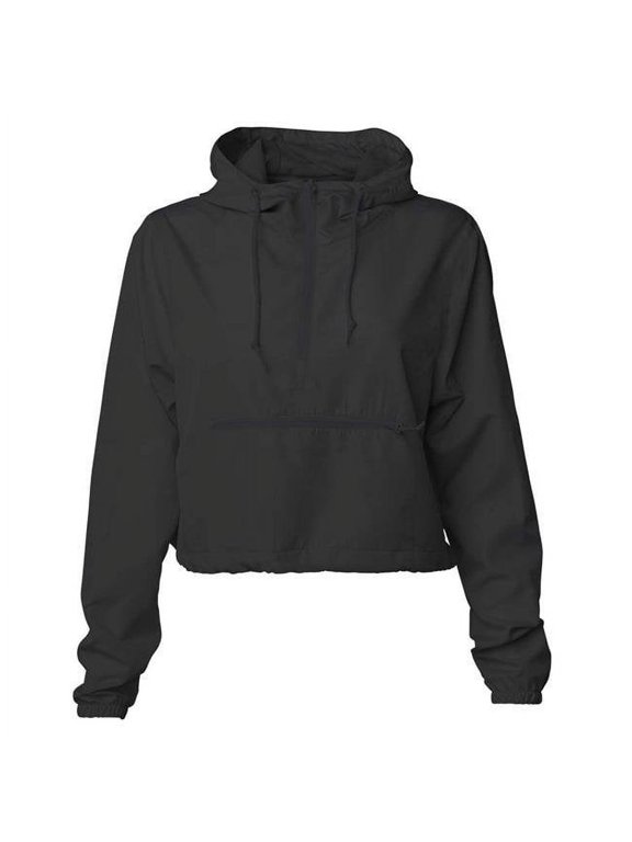 Independent Trading B11676504 Womens Lightweight Pullover Crop Windbreaker, Black - Medium