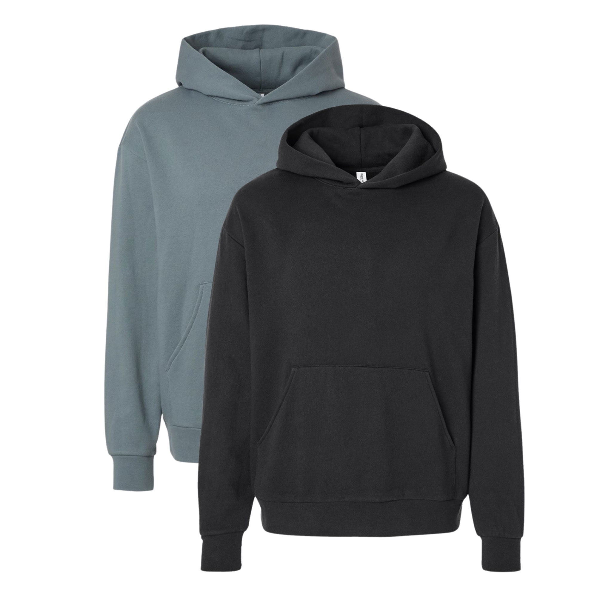 Independent Trading Co Men's Avenue Hooded Sweatshirt 80/20 Cotton/Polyester Cozy Essential Plain Hoodie (Blue-Magic+Black-2PCS, L)