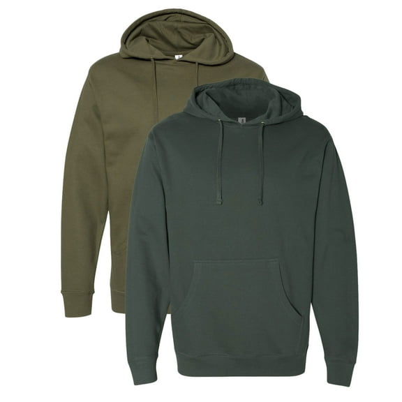 Independent Trading Co Men’s Midweight Hooded Sweatshirt 80/20 Ring-Spun Cotton/Polyester Classic Cozy Hoddie (Army Alpine-Green-2PCS, L)