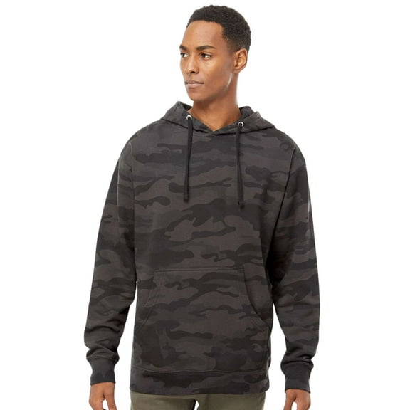 Independent Trading Co Men’s Midweight Hooded Sweatshirt 80/20 Ring-Spun Cotton/Polyester Classic Cozy Hoddie (Black-Camo, M)