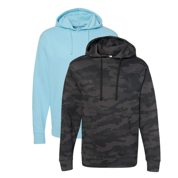 Independent Trading Co Men’s Midweight Hooded Sweatshirt 80/20 Ring-Spun Cotton/Polyester Classic Cozy Hoddie (Blue-Aqua+Black-Camo-2PCS, M)
