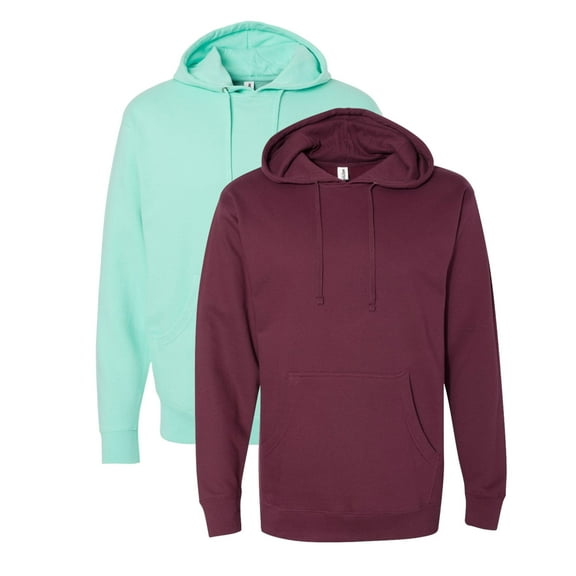 Independent Trading Co Men’s Midweight Hooded Sweatshirt 80/20 Ring-Spun Cotton/Polyester Classic Cozy Hoddie (Mint Maroon-2PCS, L)