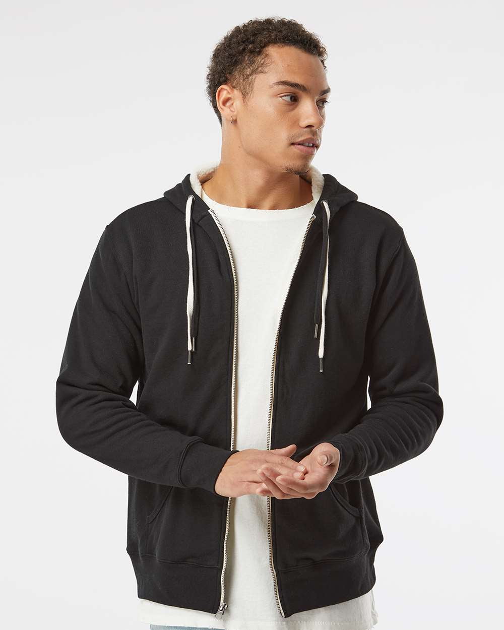 Independent Trading Co. Unisex Sherpa Lined Hooded Sweatshirt Size M Color Blacks