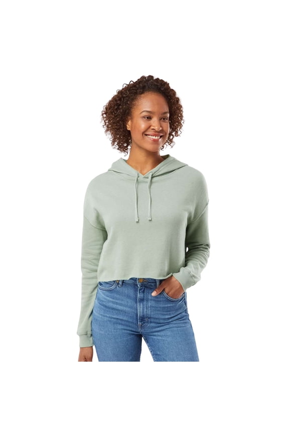 Independent Trading Co Women’s Lightweight Crop Hoodie 80/20 Ring-Spun Cotton/Polyester Pullover Essential Hooded Top (Sage, M)