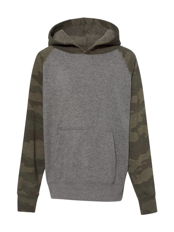 Youth Special Blend Raglan Hooded Sweatshirt PRM15YSB Nickel Heather/ Forest Camo S