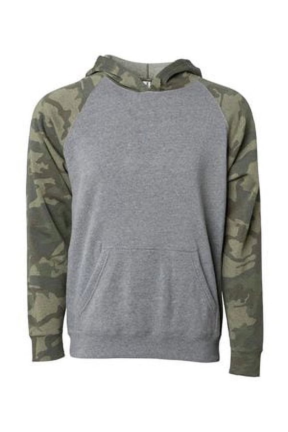 Youth Special Blend Raglan Hooded Sweatshirt PRM15YSB Nickel Heather/ Forest Camo S