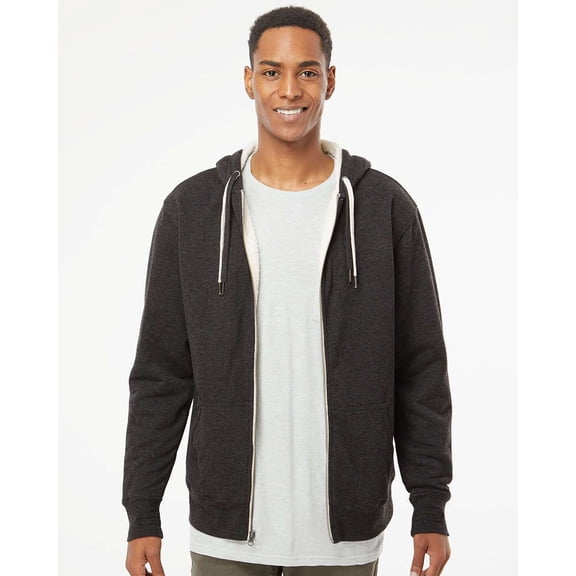 Independent Trading EXP90SHZ Unisex Heavyweight Sherpa Lined Heather Zip Hood-Charcoal Heather-SM