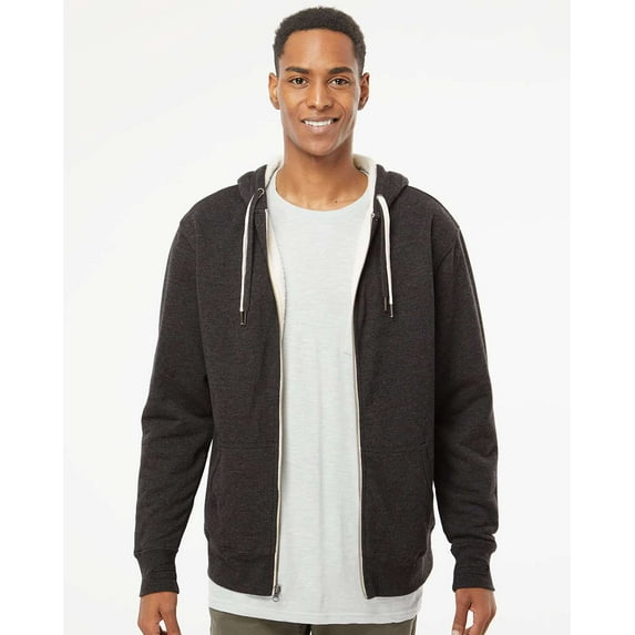 Independent Trading EXP90SHZ Unisex Heavyweight Sherpa Lined Heather Zip Hood-Charcoal Heather-SM