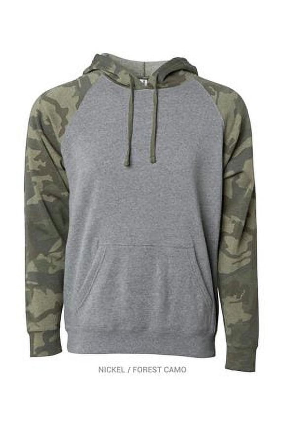 Unisex Special Blend Raglan Hooded Sweatshirt PRM33SBP Nickel Heather/ Forest Camo S