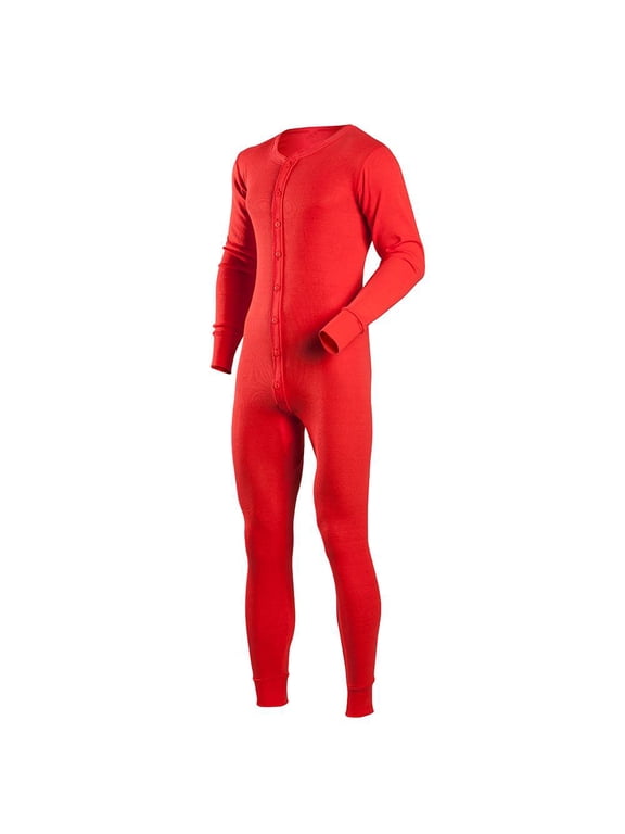 Men's Classic Union Suit 100% Cotton Thermal One-Piece Long Underwear, Regular Small Red