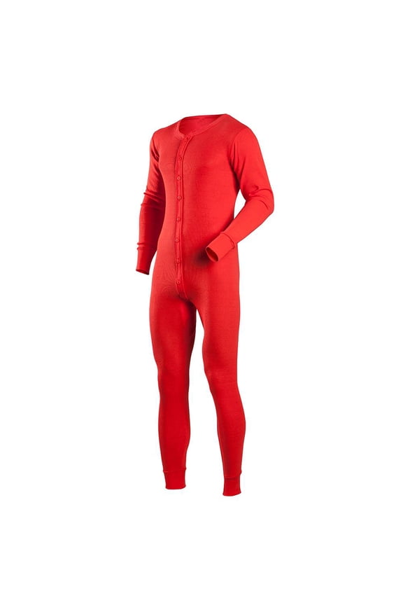 Men's Classic Union Suit 100% Cotton Thermal One-Piece Long Underwear, Regular Small Red