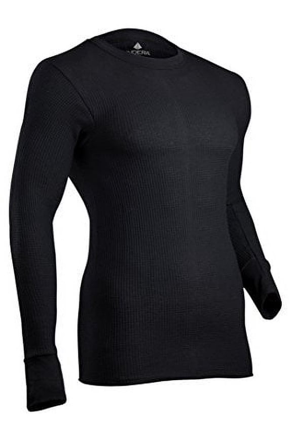 Men's Cotton Waffle Knit Heavyweight Thermal Underwear Top, Black,