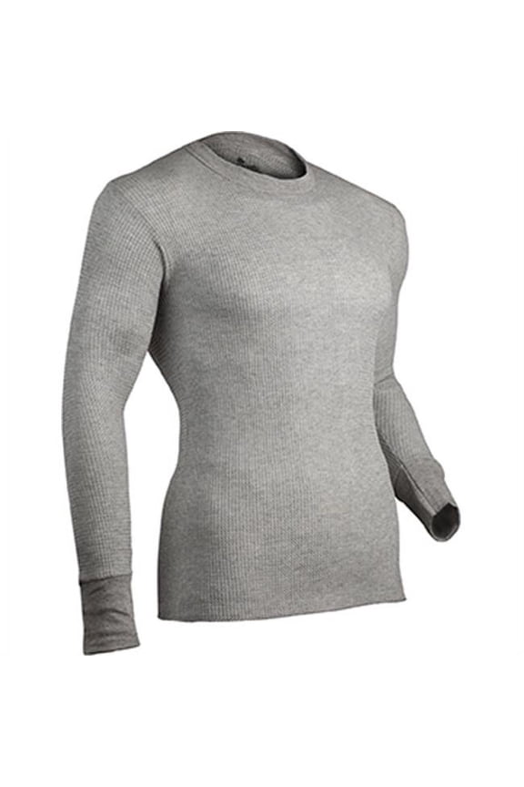 Cold Pruf 1001839 Indera Cotton Heavyweight Thermal Long Sleeve Shirt, Heather Grey - Medium