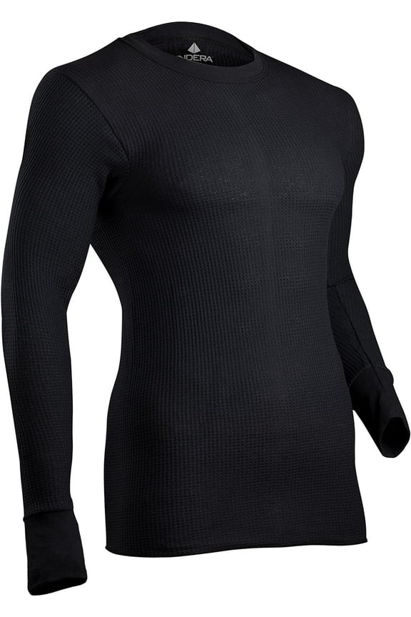 Men's Cotton Waffle Knit Heavyweight Thermal Underwear Top Medium Black
