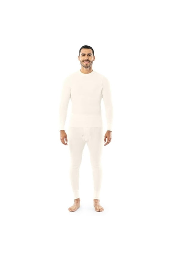 Men's Traditional Waffle Thermal Underwear Long Johns Crew Top and Pant Set, Natural, Large