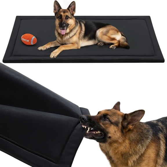 Indestructible Chew Proof Dog Bed For Aggressive Chewers, Durable Tough Waterproof Dog Crate Mat Pad For Teething Puppies, Heavy Duty Outdoor Kennel Pad For Large Anxiety Dogs, Black 35"x22"