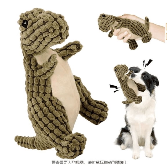 Indestructible Dinosaur Plush Toy for Dogs, Squeaky and Durable, for Aggressive Chewers, Great for Play and Christmas Parties-Orange