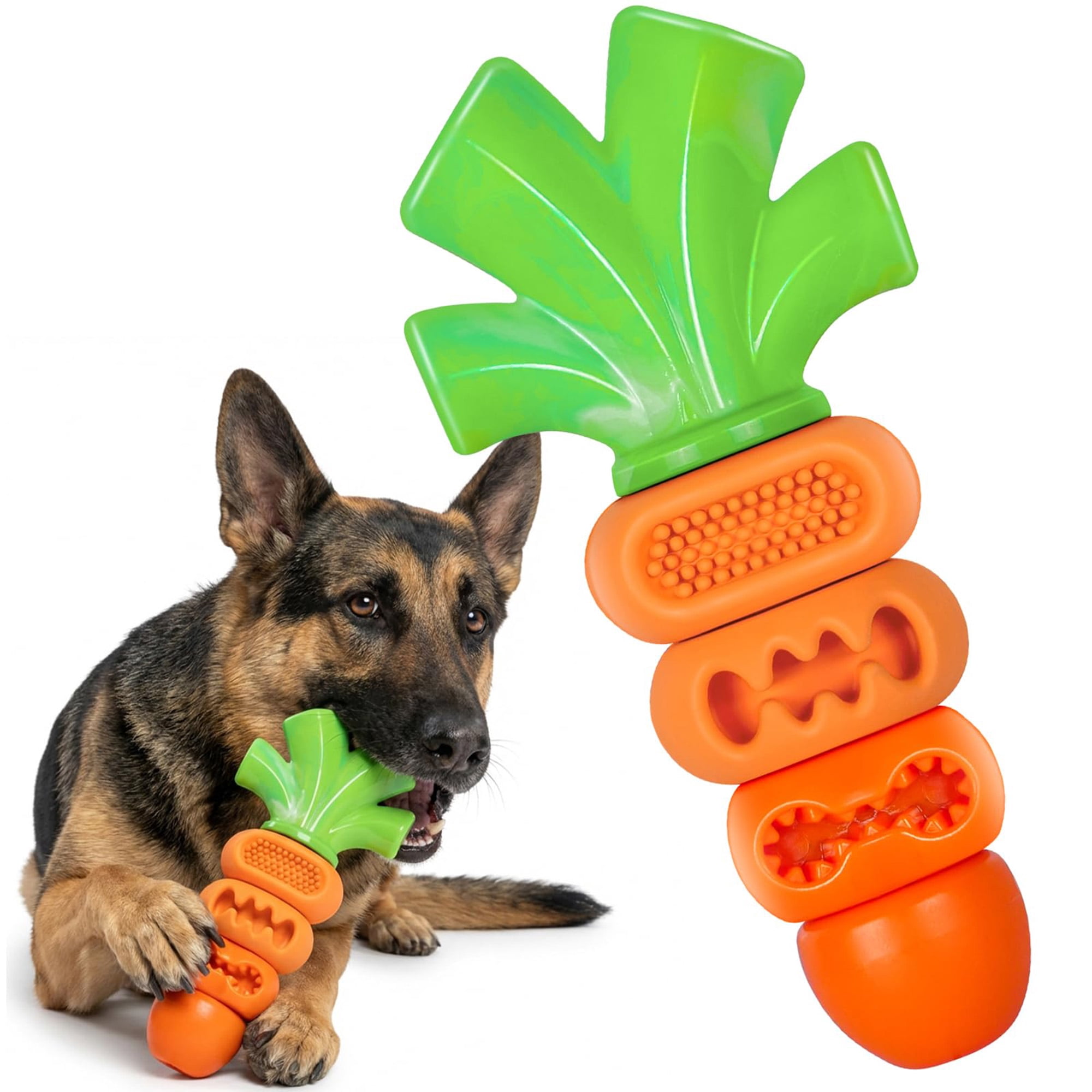 Indestructible Dog Chew Toys for Aggressive Chewers, Tough Nylon Rubber Carrot Bacon Flavor Dental Chew Toy for Medium Large Breed Dogs 20-70 lbs, Boredom Buster Easter Basket Stuffer, Orange