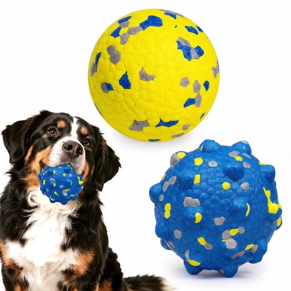 JoyPetto 2 Pack 3.0 in Durable Indestructible Dog Tennis Balls, Floating Fetch Training Toy with Textured Surface, Yellow & Blue