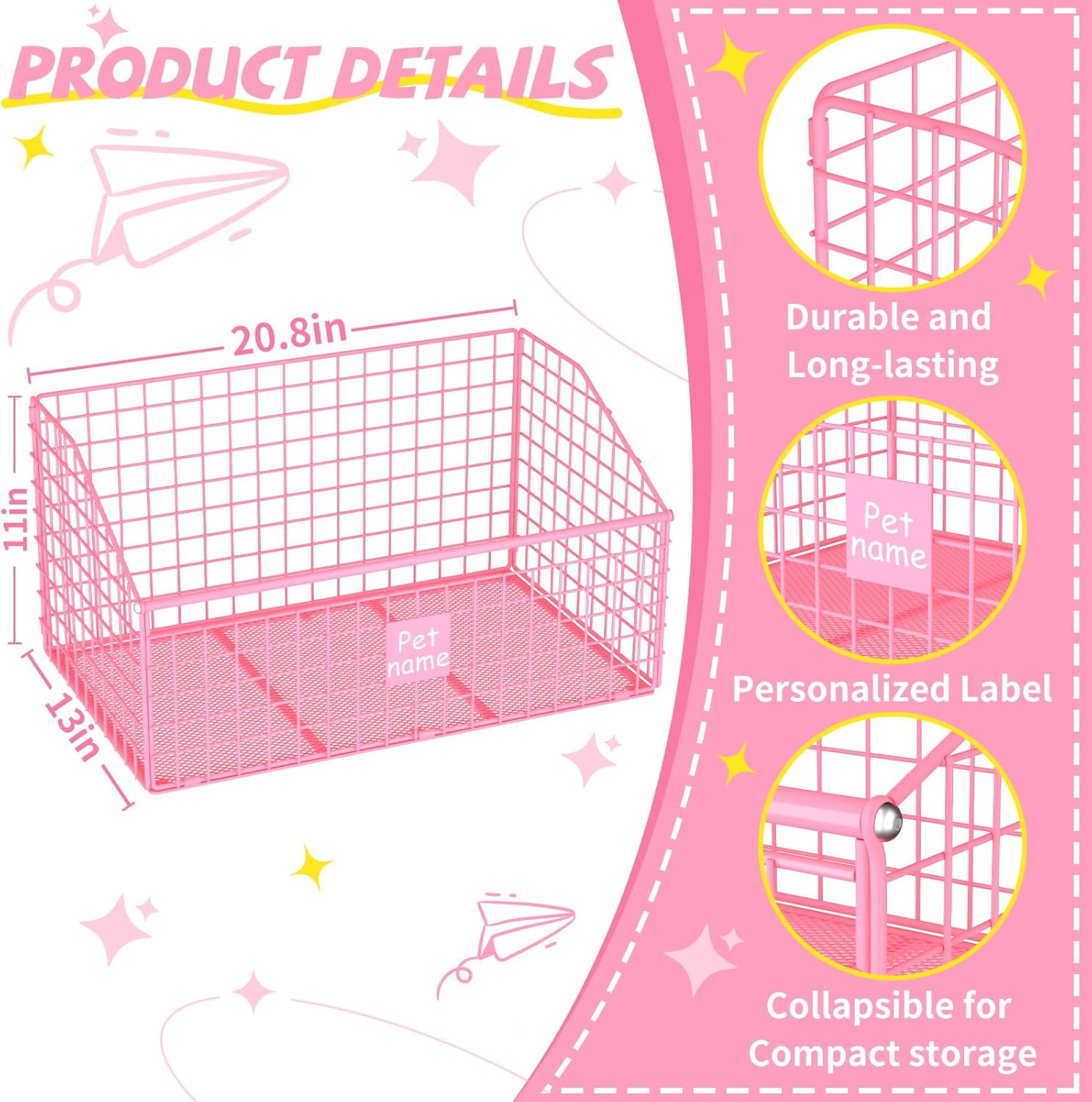 Indestructible Dog Toy Basket Large Metal Storage Bin for Toys Food Pink