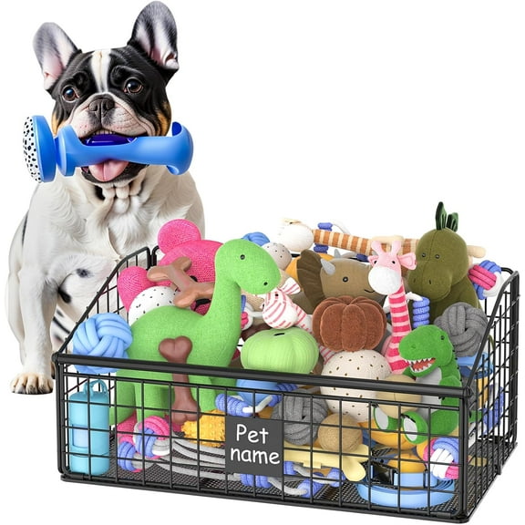Indestructible Dog Toy basket, Medium Toy Box for Dogs,Pet Toy Bin Dog Metal Basket for Toys, Dog Toy Storage, Dog Storage Organizer,Dog Toy Box for Living Room Area (Black)