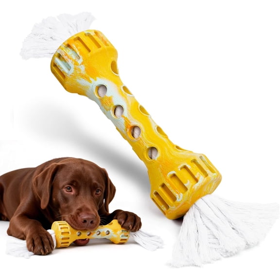 Indestructible Dog Toys for Aggressive Chewers, Rubber Rope Dog Chew Toys for Teething for Medium/Large Dogs, Interactive Dog Toys to Keep Them Busy Outdoors, Cream Flavor, Yellow/White