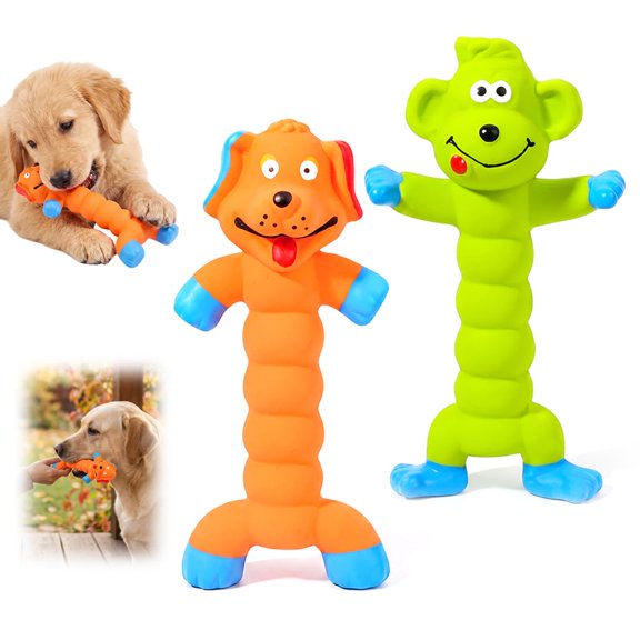Indestructible Dog Toys,Rubber Squeaky Dog Toys for Aggressive Chewers, Dog Chew Toy Animal Standing Stick for Puppy Small Medium Large Dogs (Orange+Green)